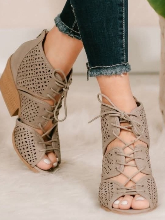 Qupid Shoes - NEW BOUTIQUE | Lace-Up Laser Cut Shooties